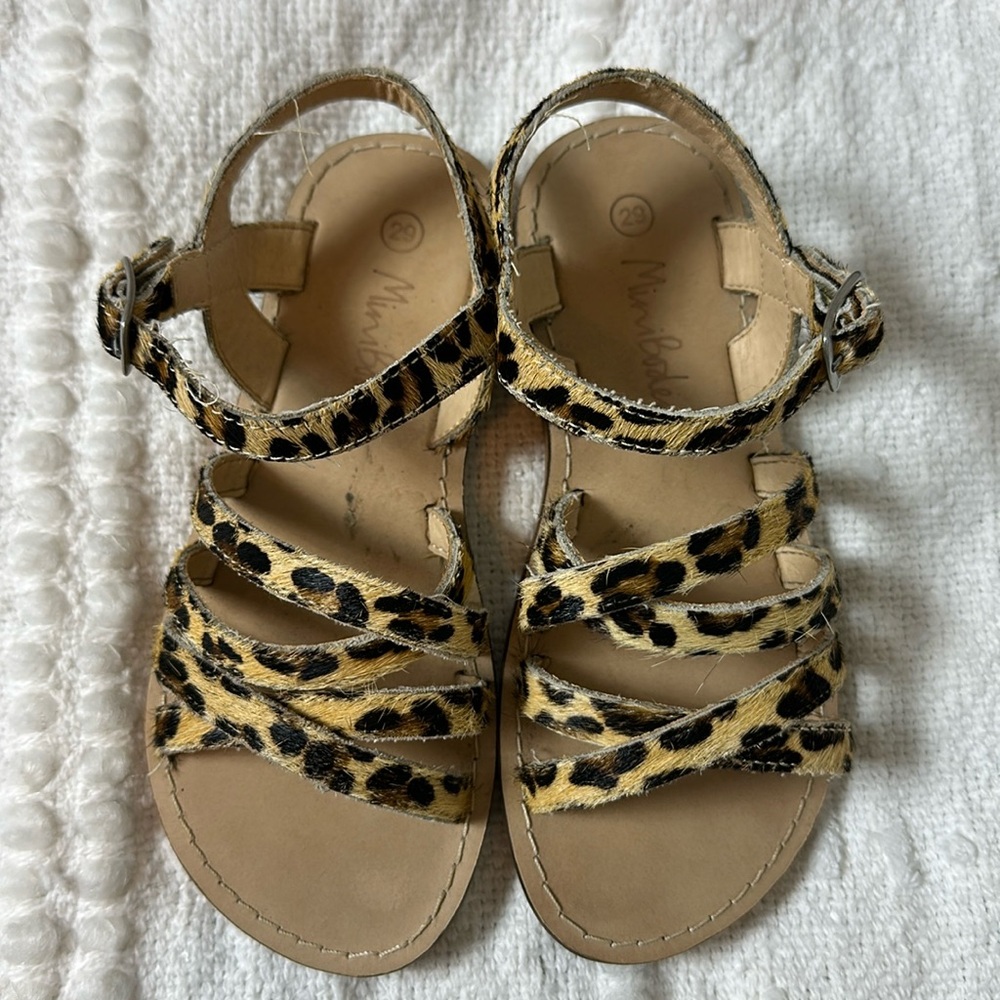 Mini Boden Girls Calf Hair Animal Print‎ Strappy Sandals Size 11.5